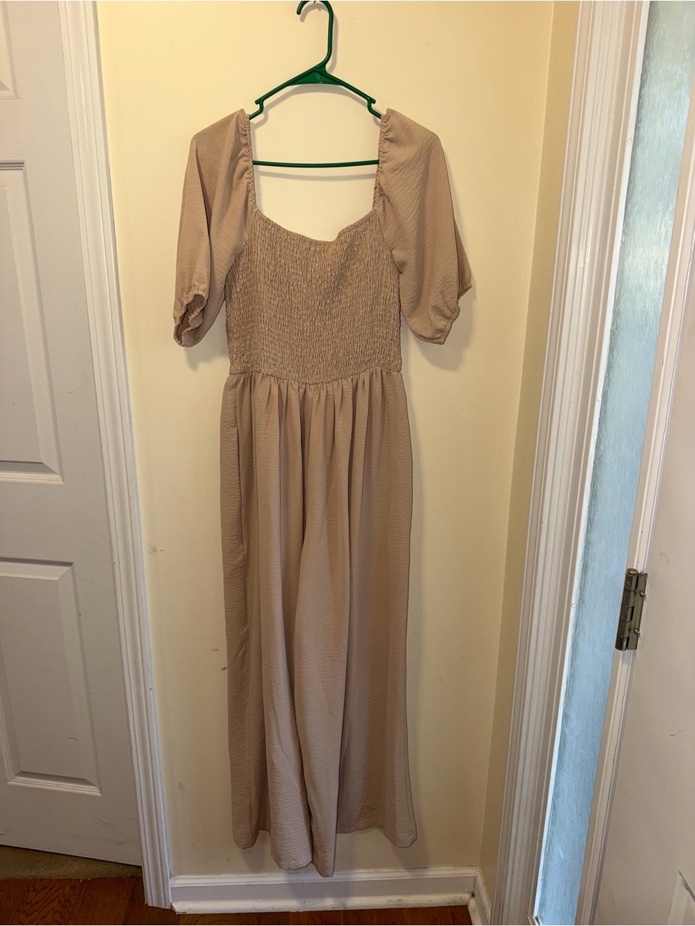 Source Unknown Taupe Smocked Maxi Jumpsuit